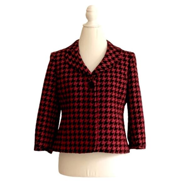 Semantiks Jackets & Blazers - Semantiks Jacket Red Black Houndstooth 3/4 Sleeve Career Blazer Size 8 Petite